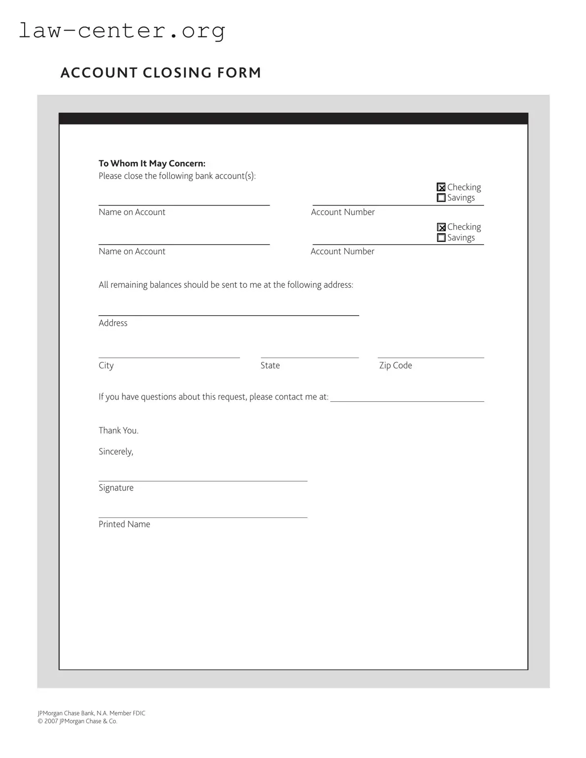 Get Account Closing Form