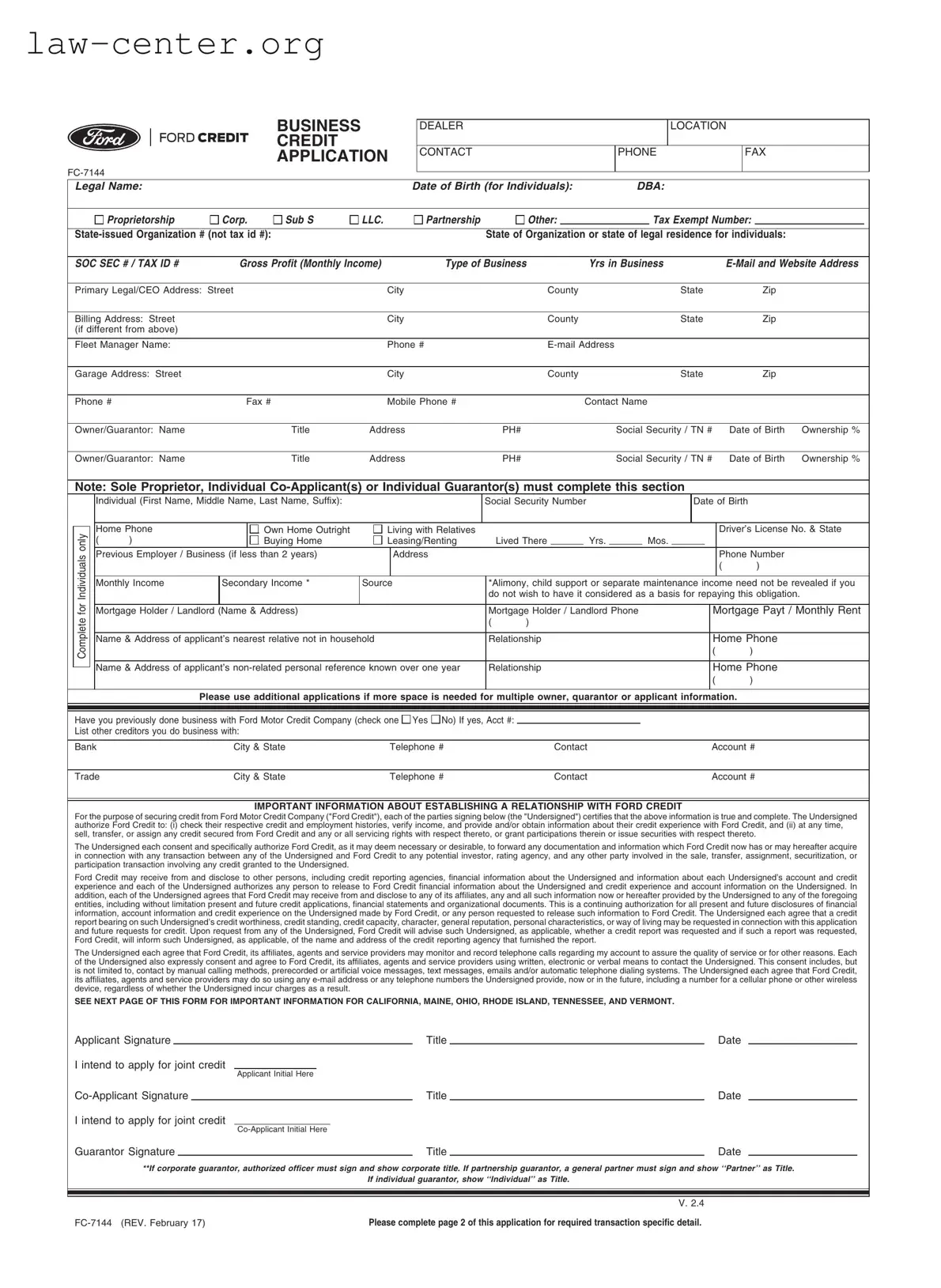 Get Ford Business Credit Application Form