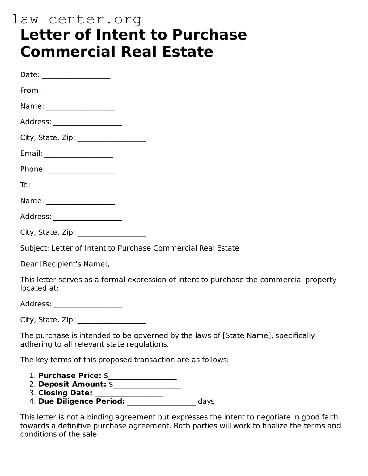 Free Letter of Intent to Purchase Commercial Real Estate Template