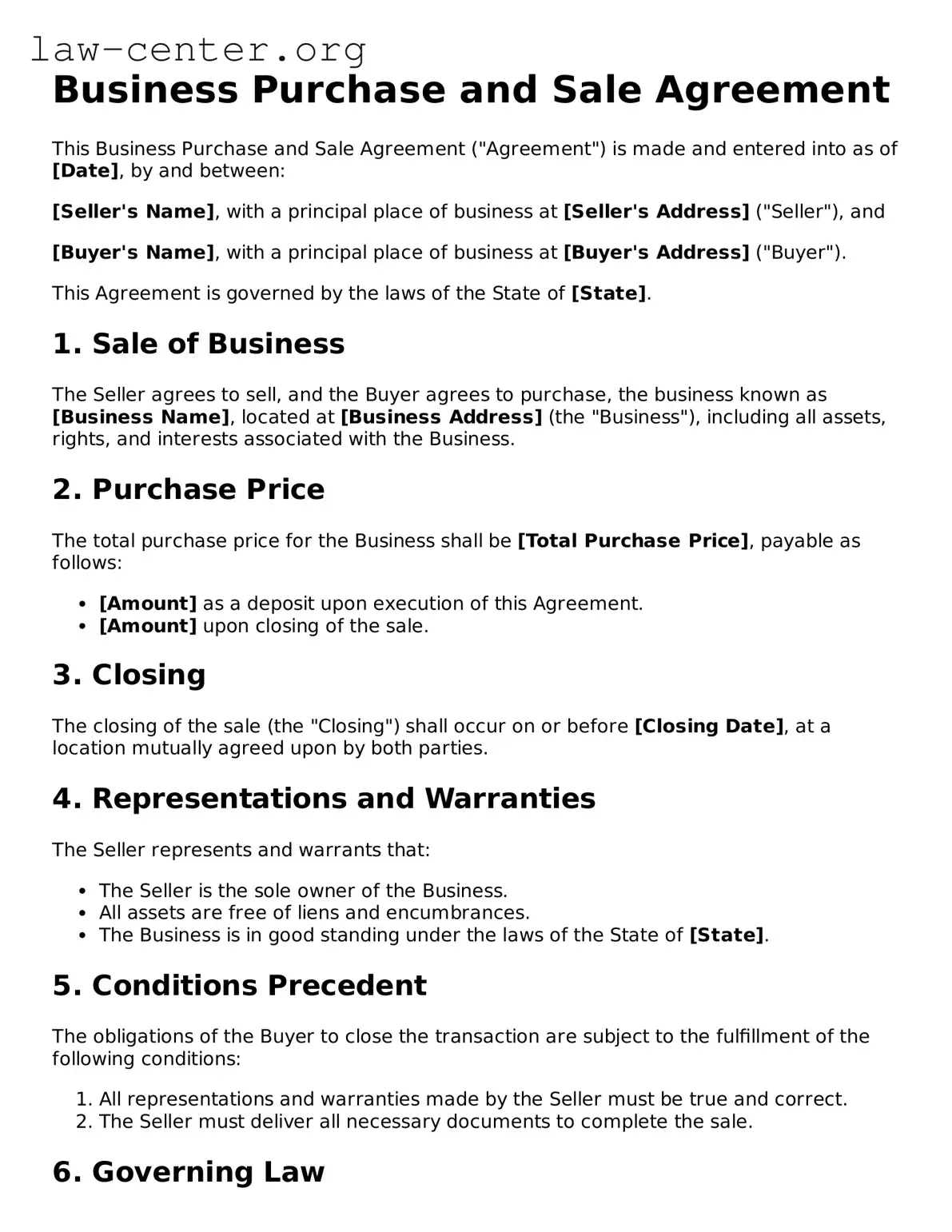 Free Business Purchase and Sale Agreement Template