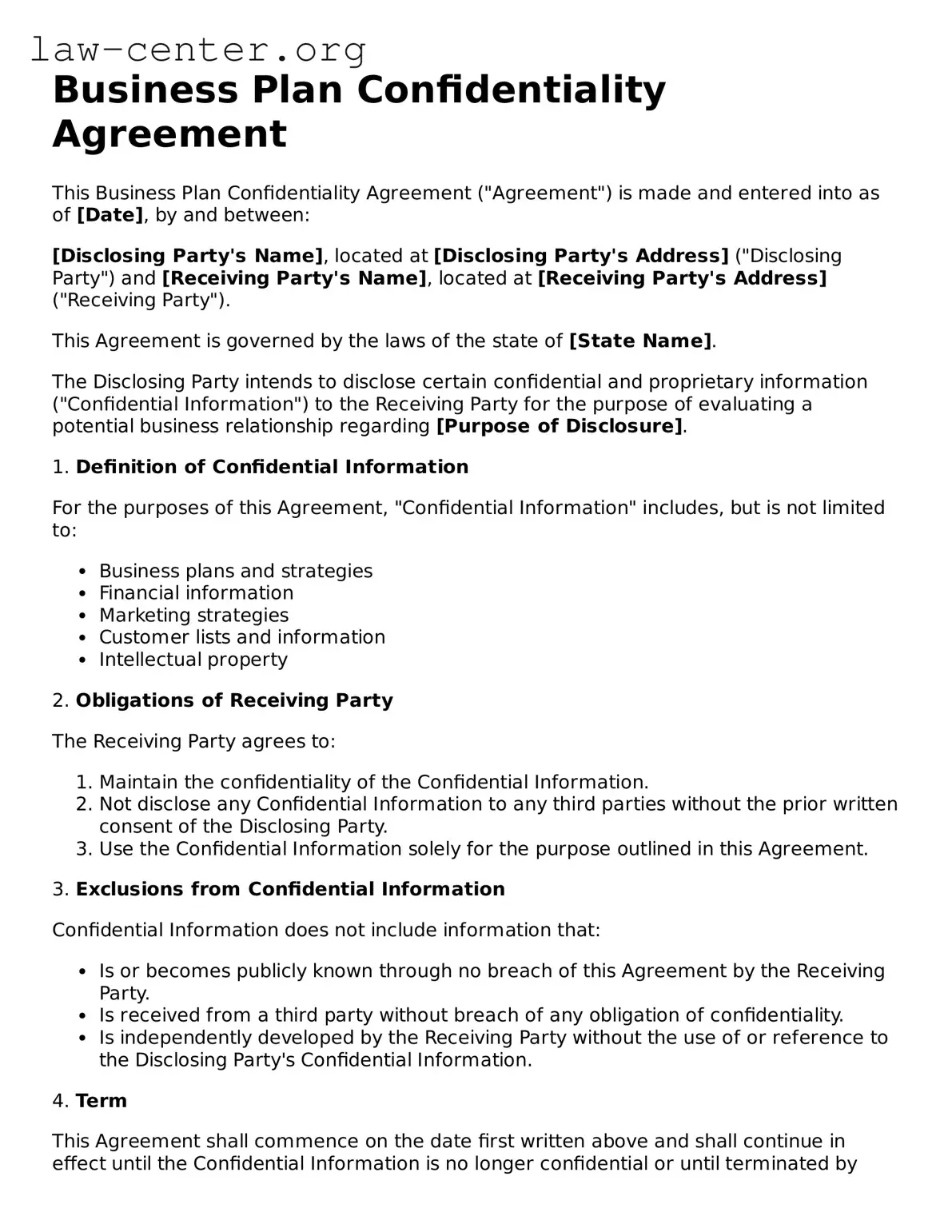 Free Business Plan Confidentiality Agreement Template