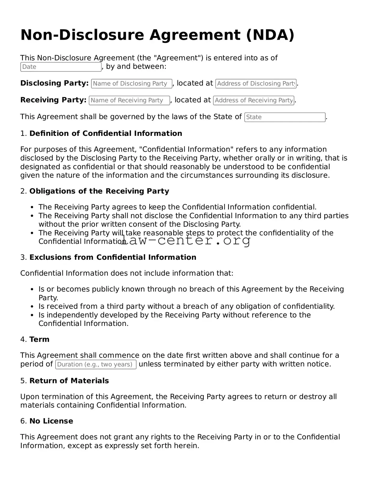 Free Non-disclosure Agreement Template