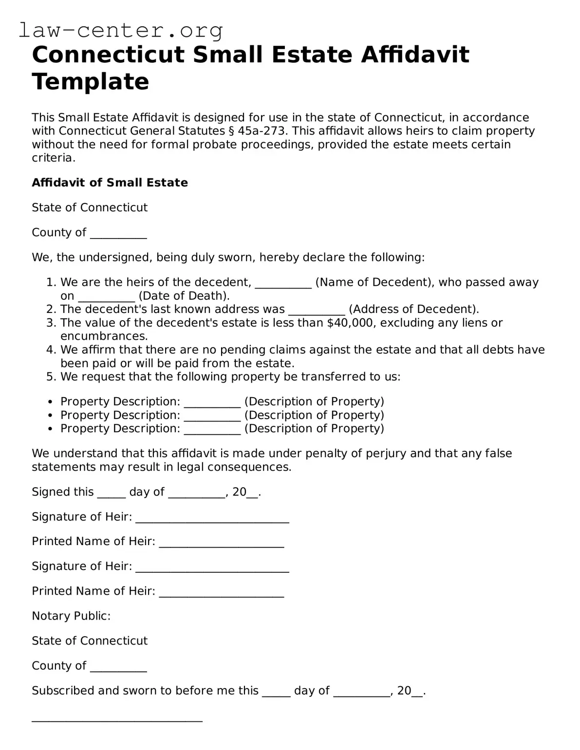 Attorney-Approved Connecticut Small Estate Affidavit Document
