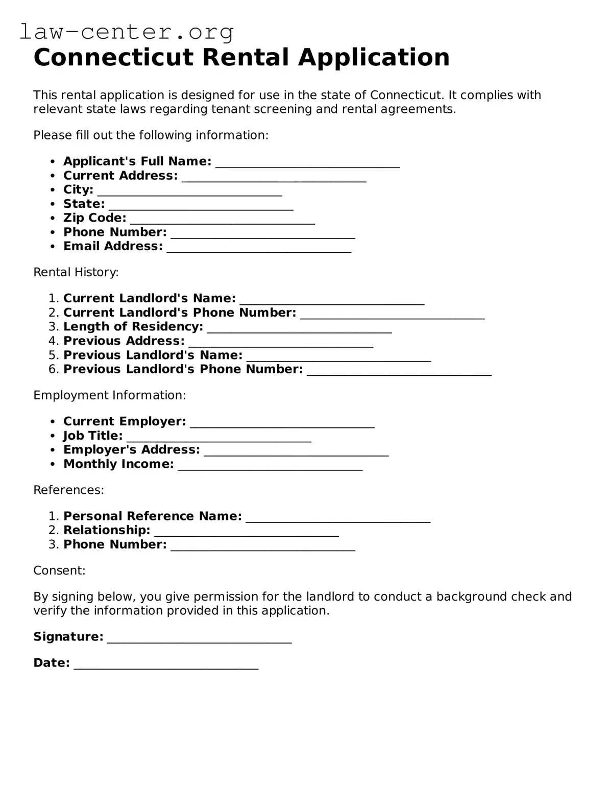 Attorney-Approved Connecticut Rental Application Document