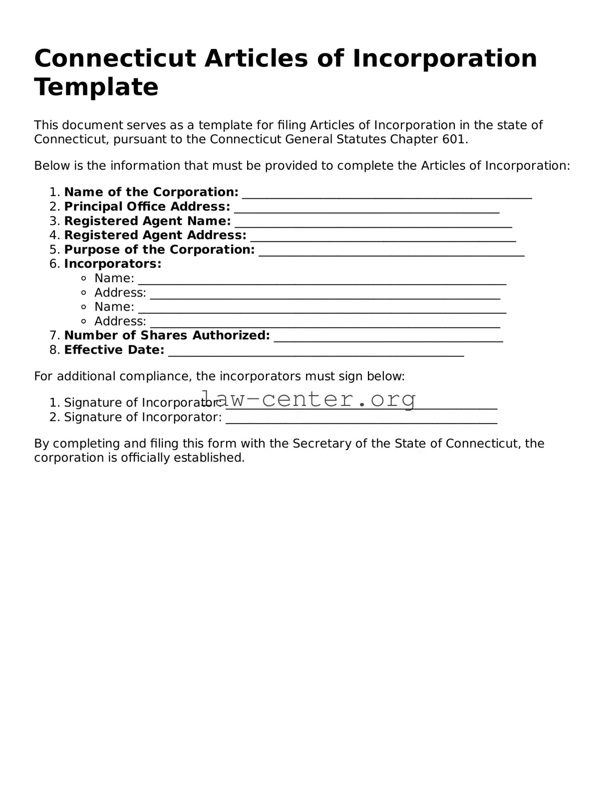 Attorney-Approved Connecticut Articles of Incorporation Document