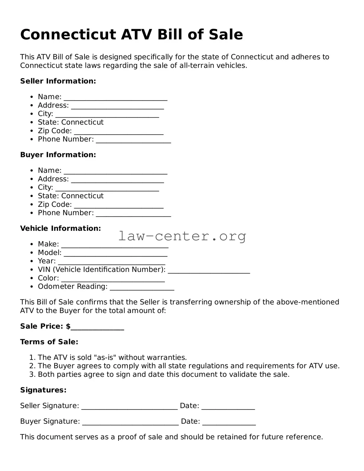 Attorney-Approved Connecticut ATV Bill of Sale Document