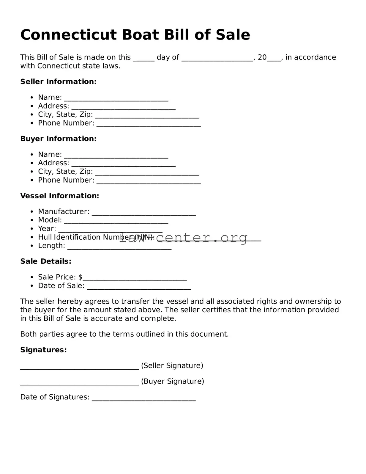 Attorney-Approved Connecticut Boat Bill of Sale Document