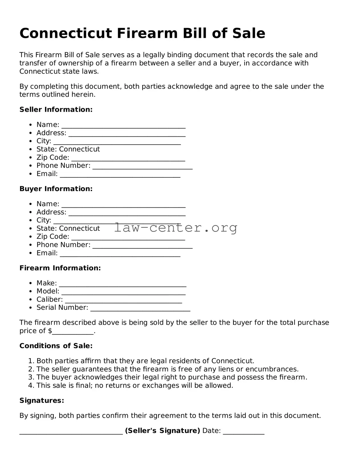 Attorney-Approved Connecticut Firearm Bill of Sale Document