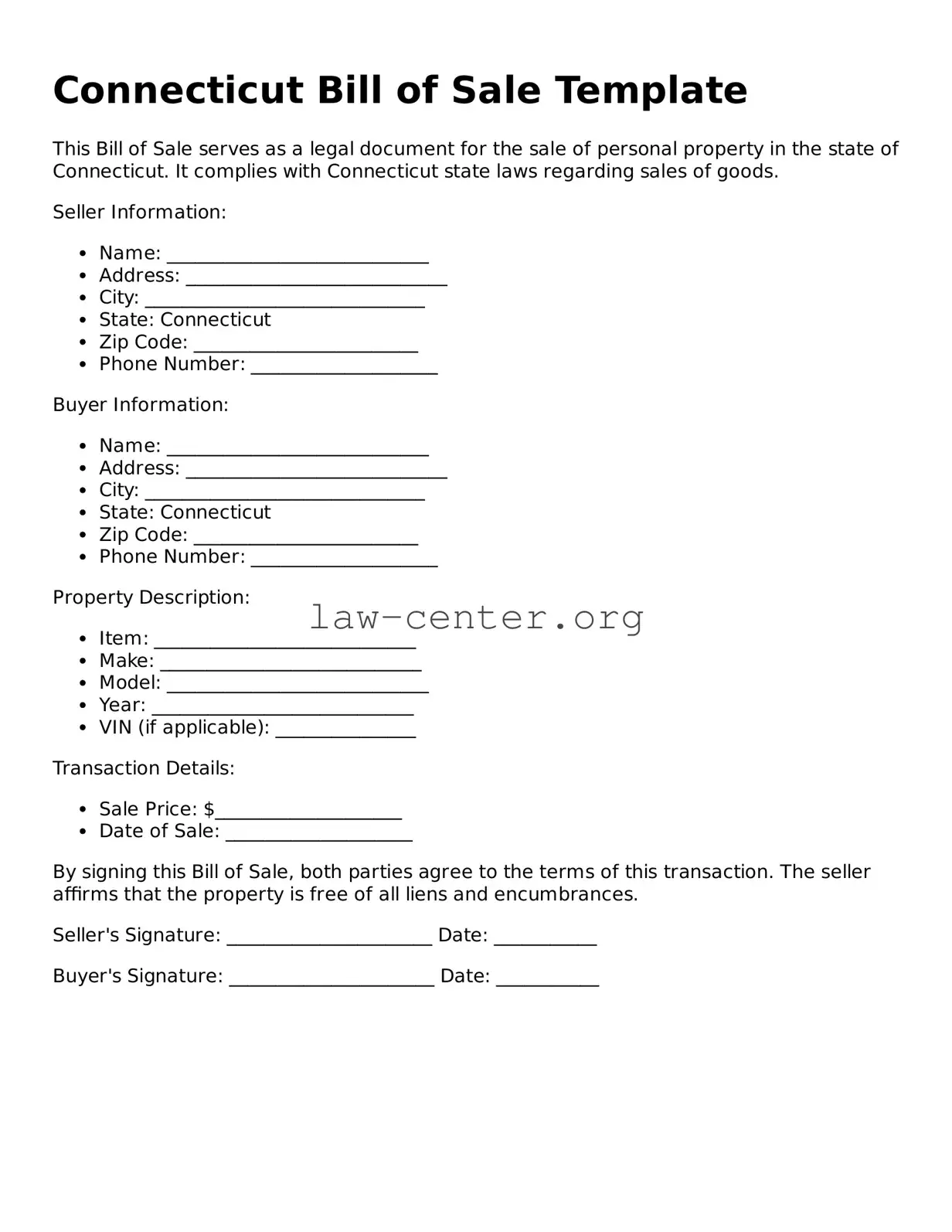 Attorney-Approved Connecticut Bill of Sale Document