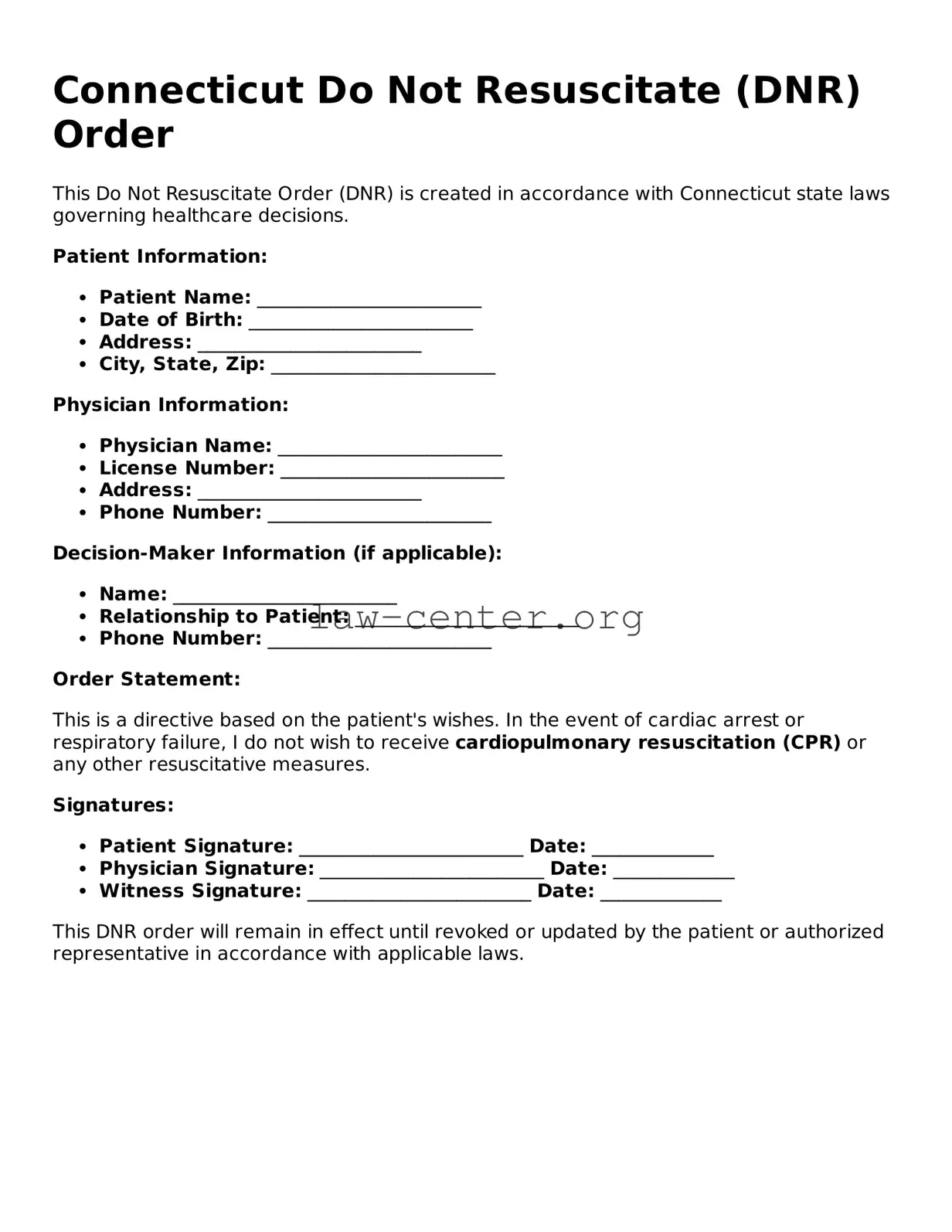 Attorney-Approved Connecticut Do Not Resuscitate Order Document