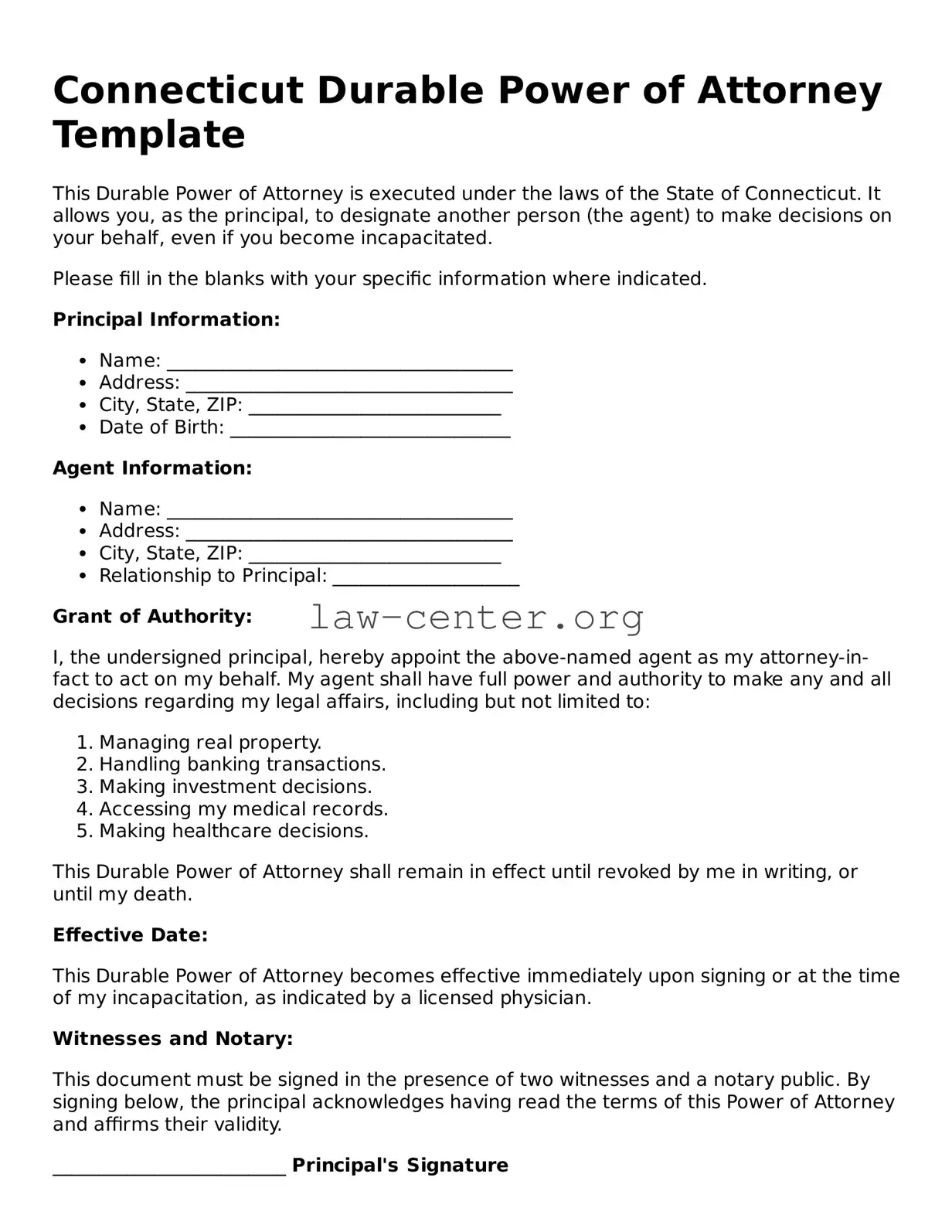 Attorney-Approved Connecticut Durable Power of Attorney Document