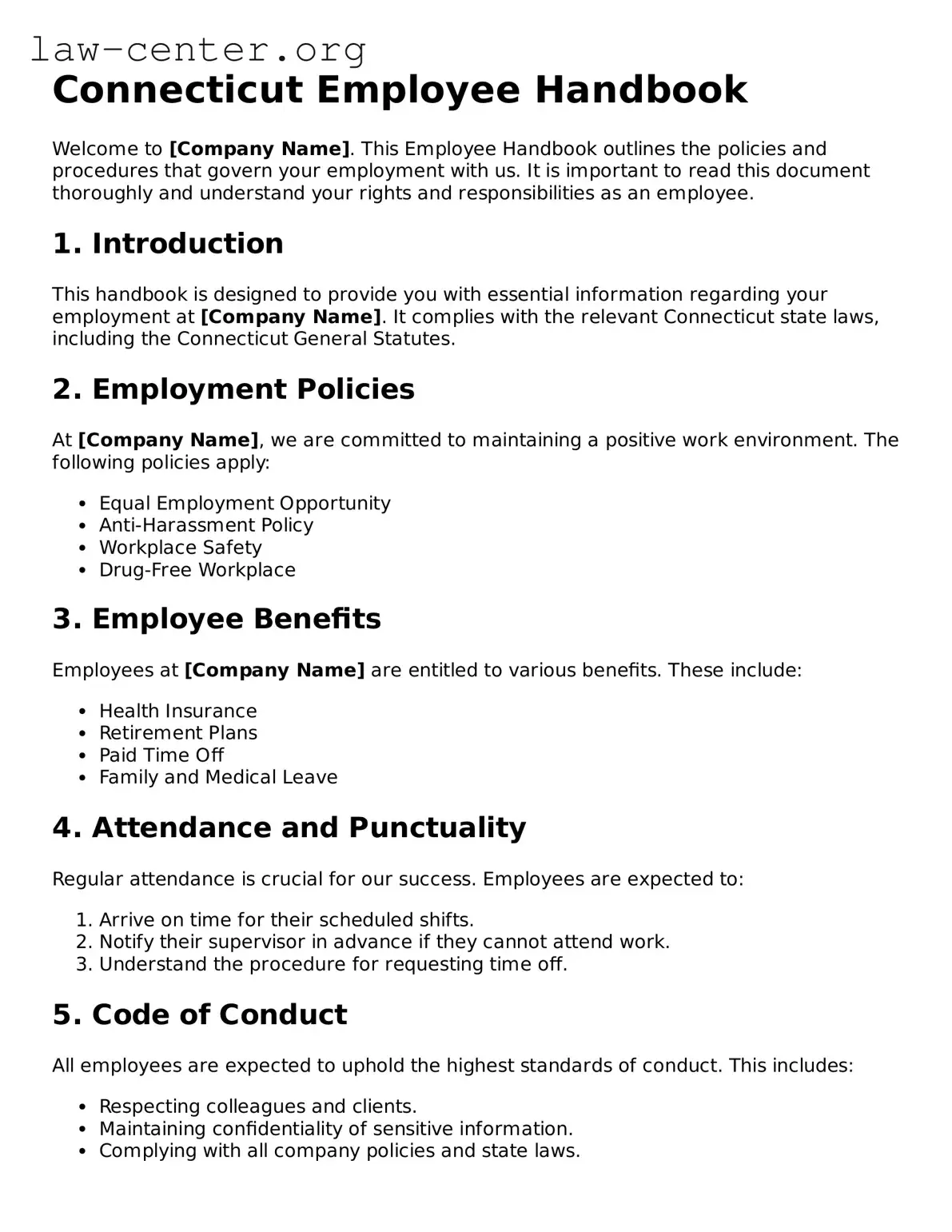 Attorney-Approved Connecticut Employee Handbook Document