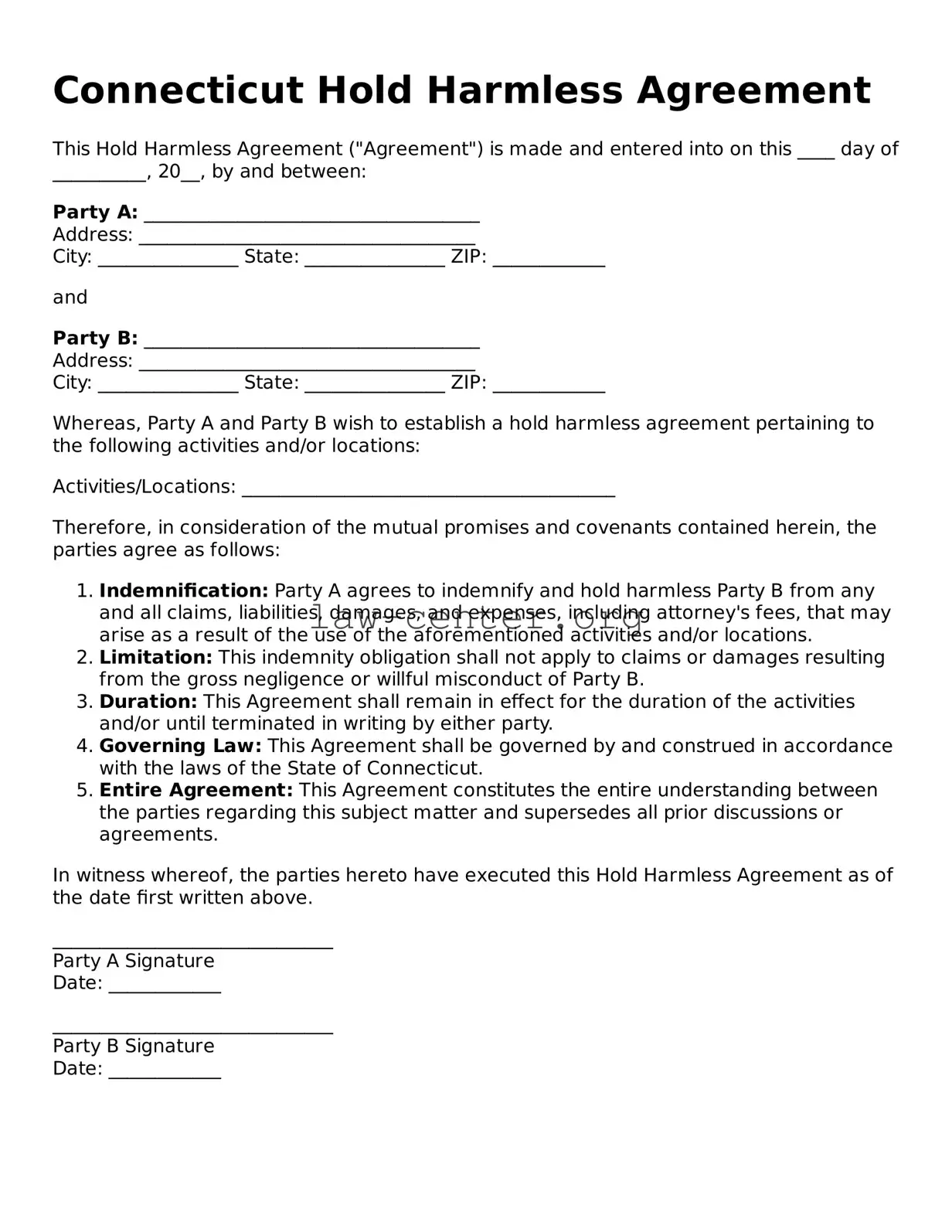 Attorney-Approved Connecticut Hold Harmless Agreement Document