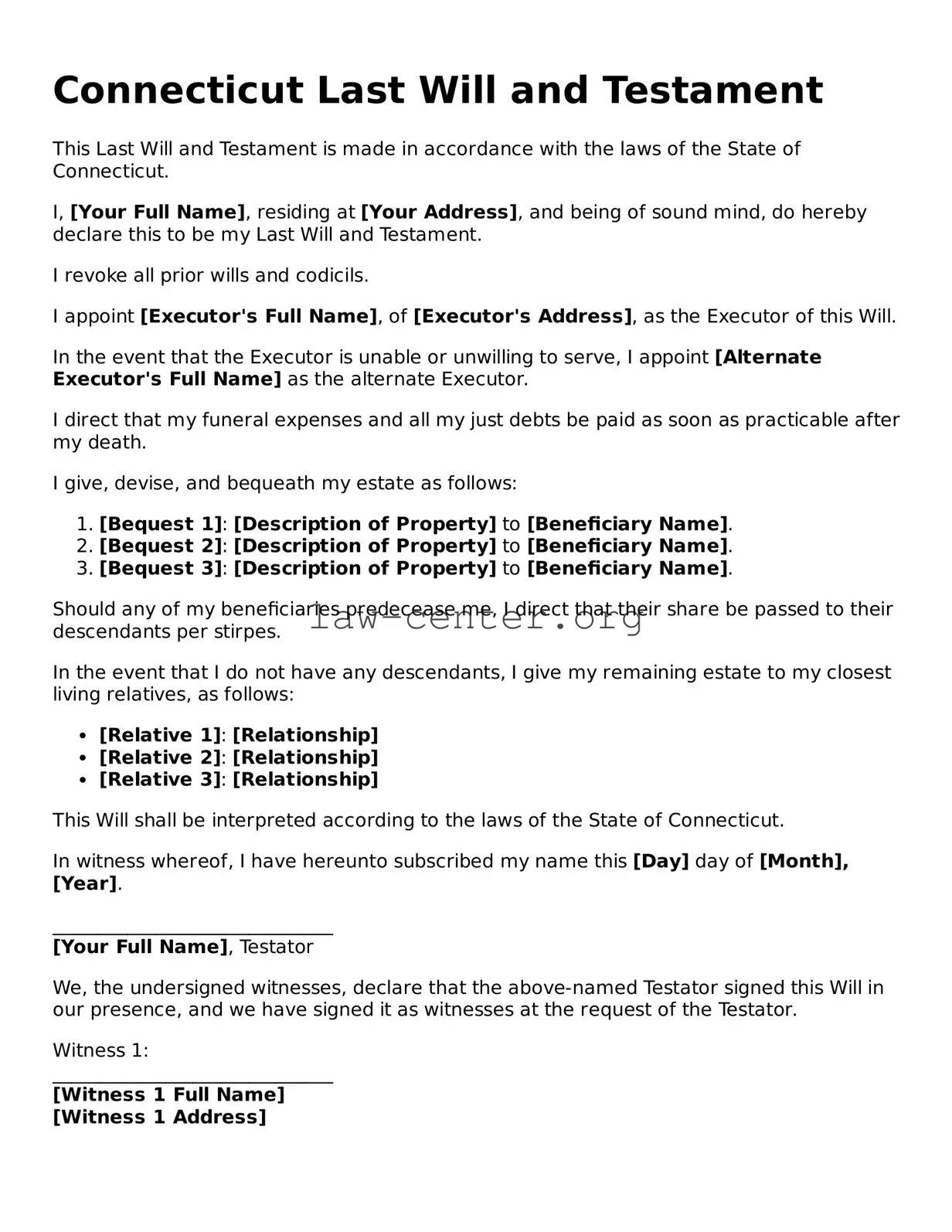 Attorney-Approved Connecticut Last Will and Testament Document