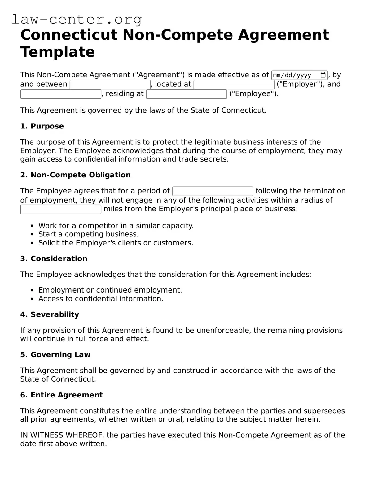 Attorney-Approved Connecticut Non-compete Agreement Document