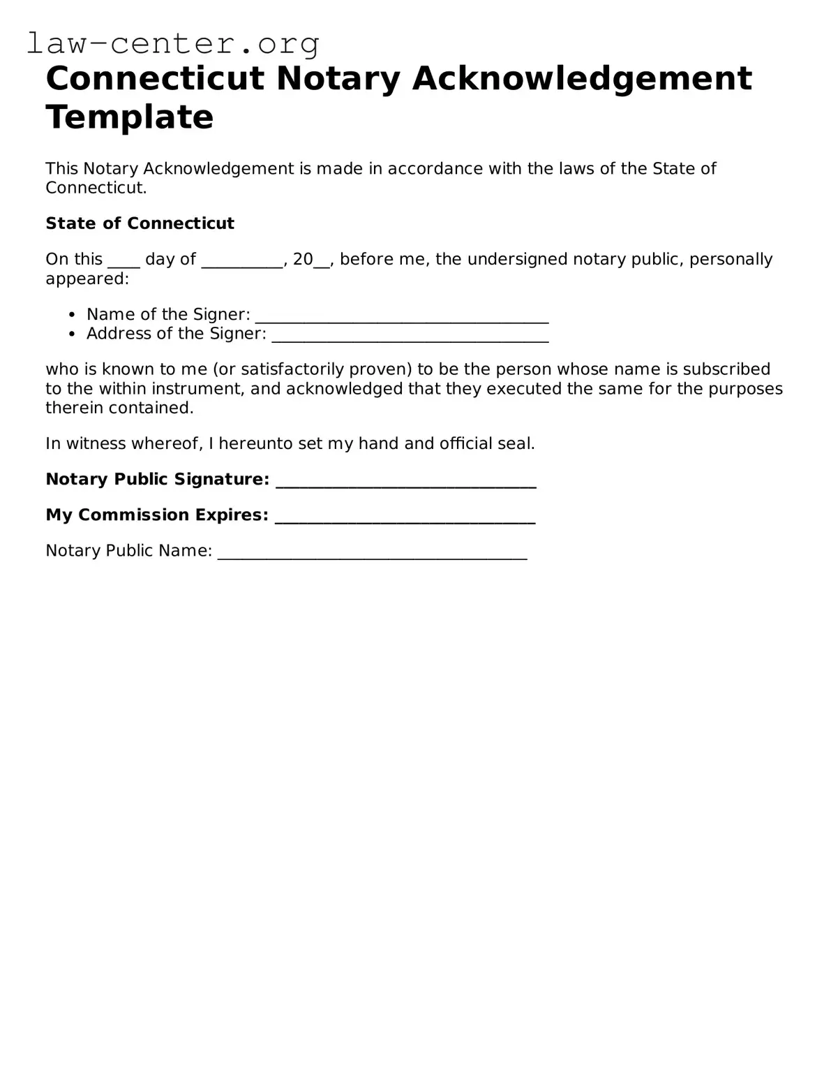 Attorney-Approved Connecticut Notary Acknowledgement Document