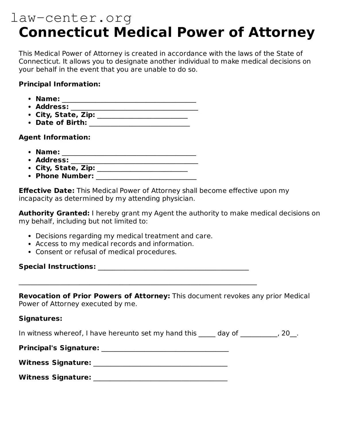 Attorney-Approved Connecticut Medical Power of Attorney Document