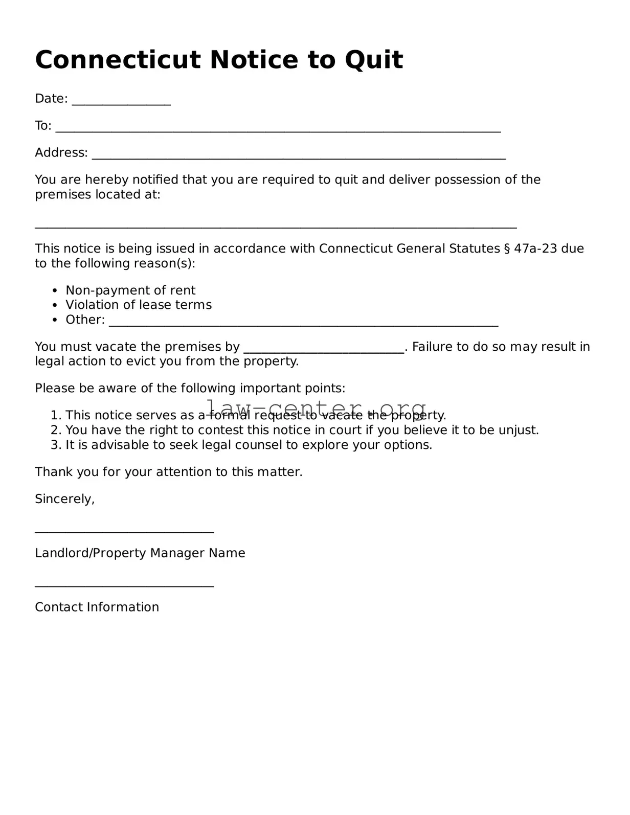 Attorney-Approved Connecticut Notice to Quit Document