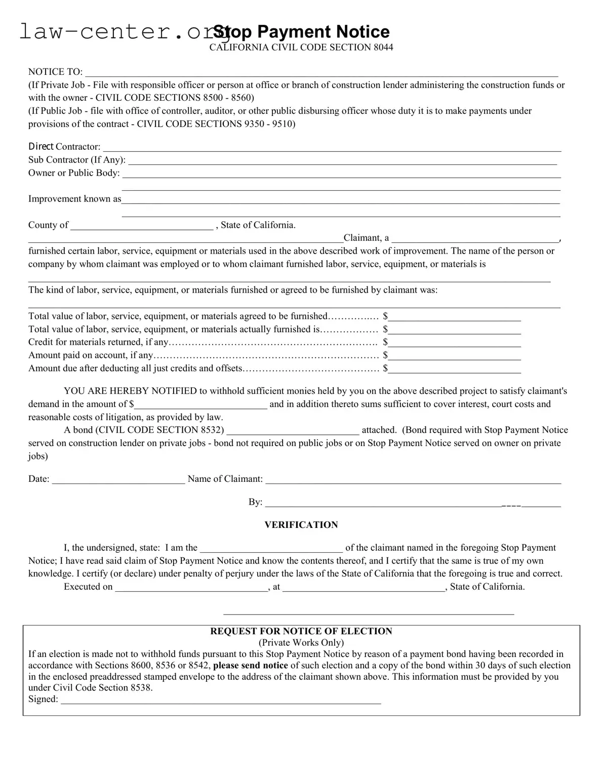 Get California Stop Payment Form