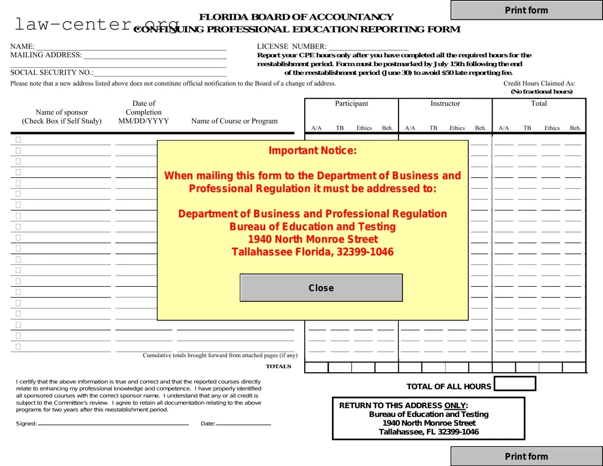 Get Cpe Reporting Florida Form