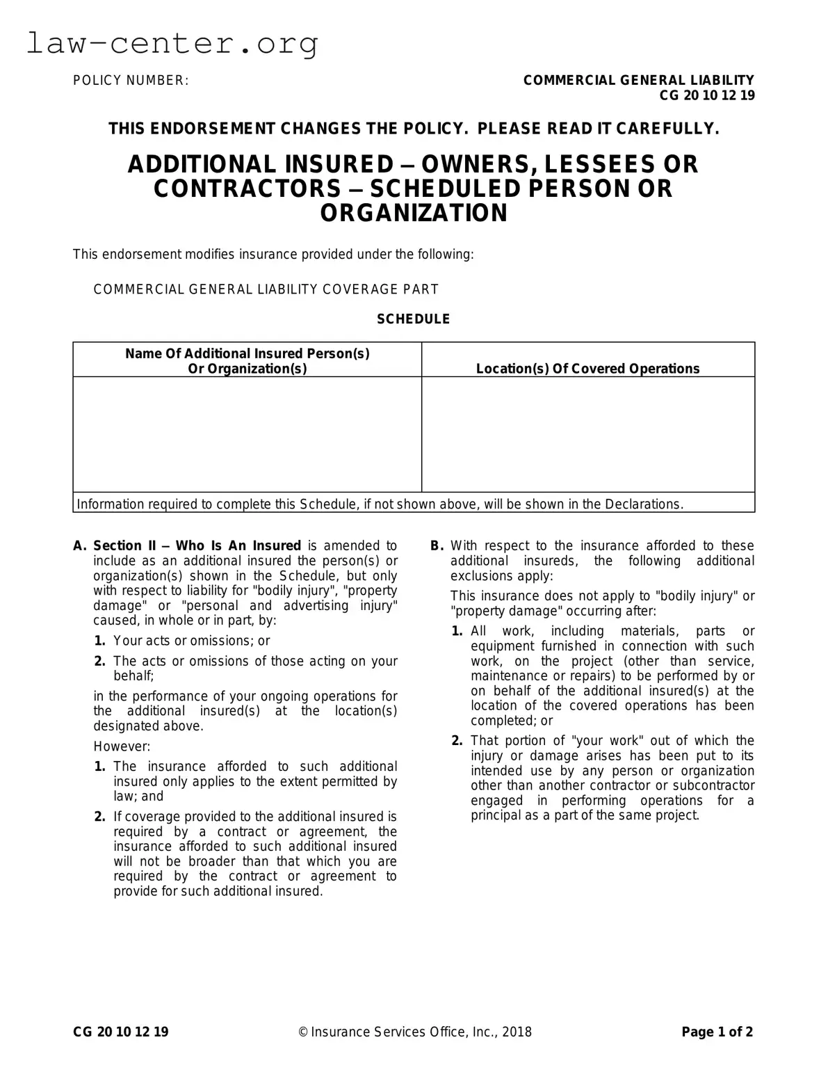 Get Cg 20 10 07 04 Liability Endorsement Form