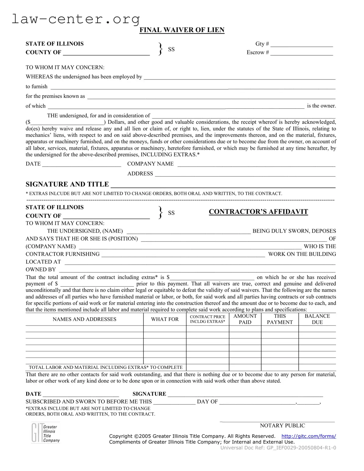 Get Illinois Final Waiver Of Lien Form