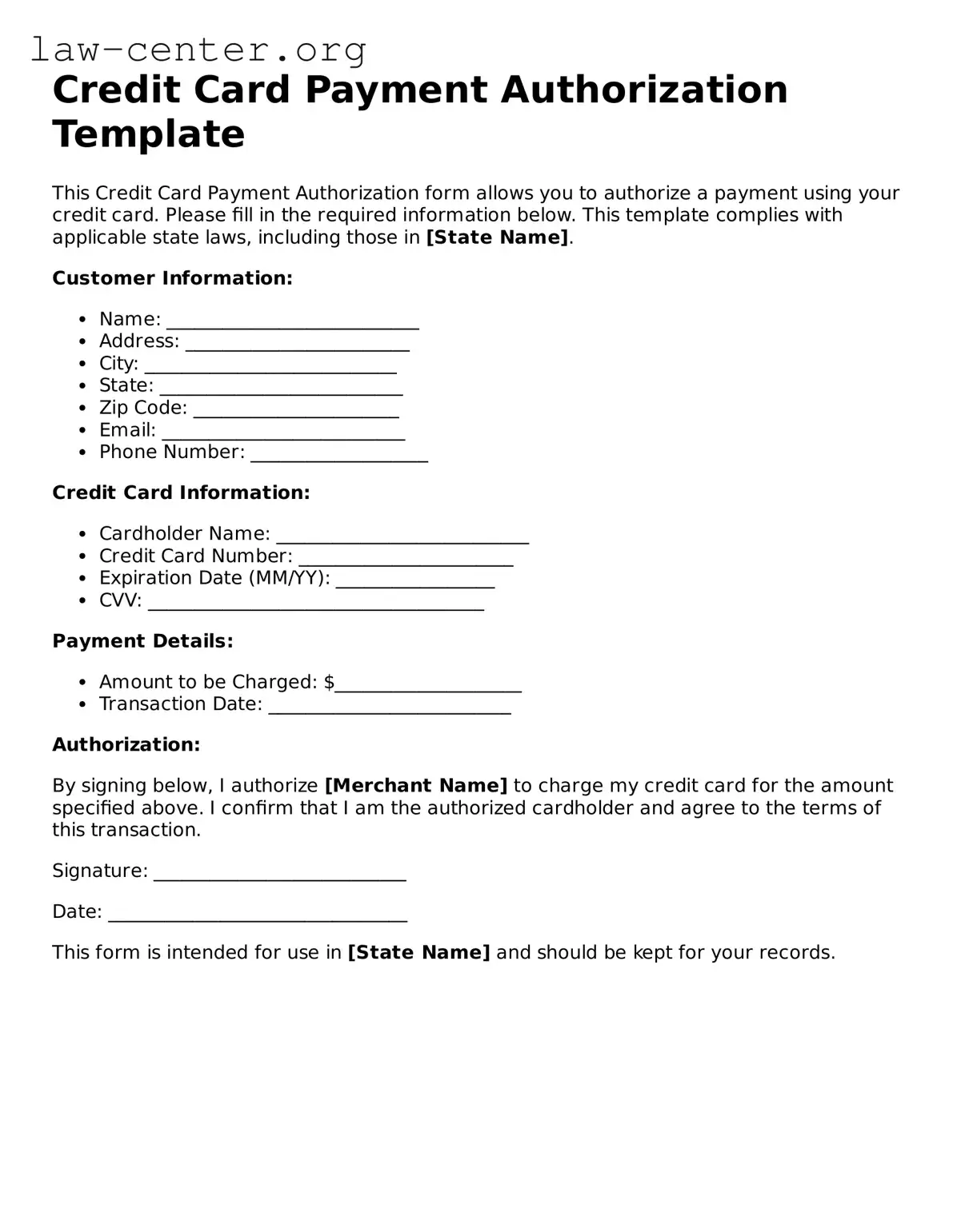 Free Credit Card Payment Authorization Template