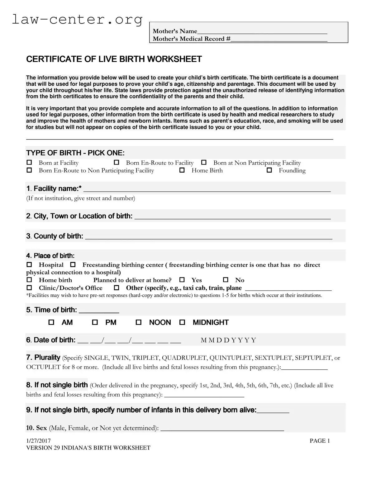 Get California Birth Certificate Editable Free Form