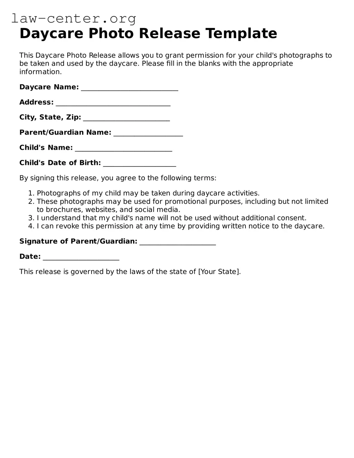Free Daycare Photo Release Template