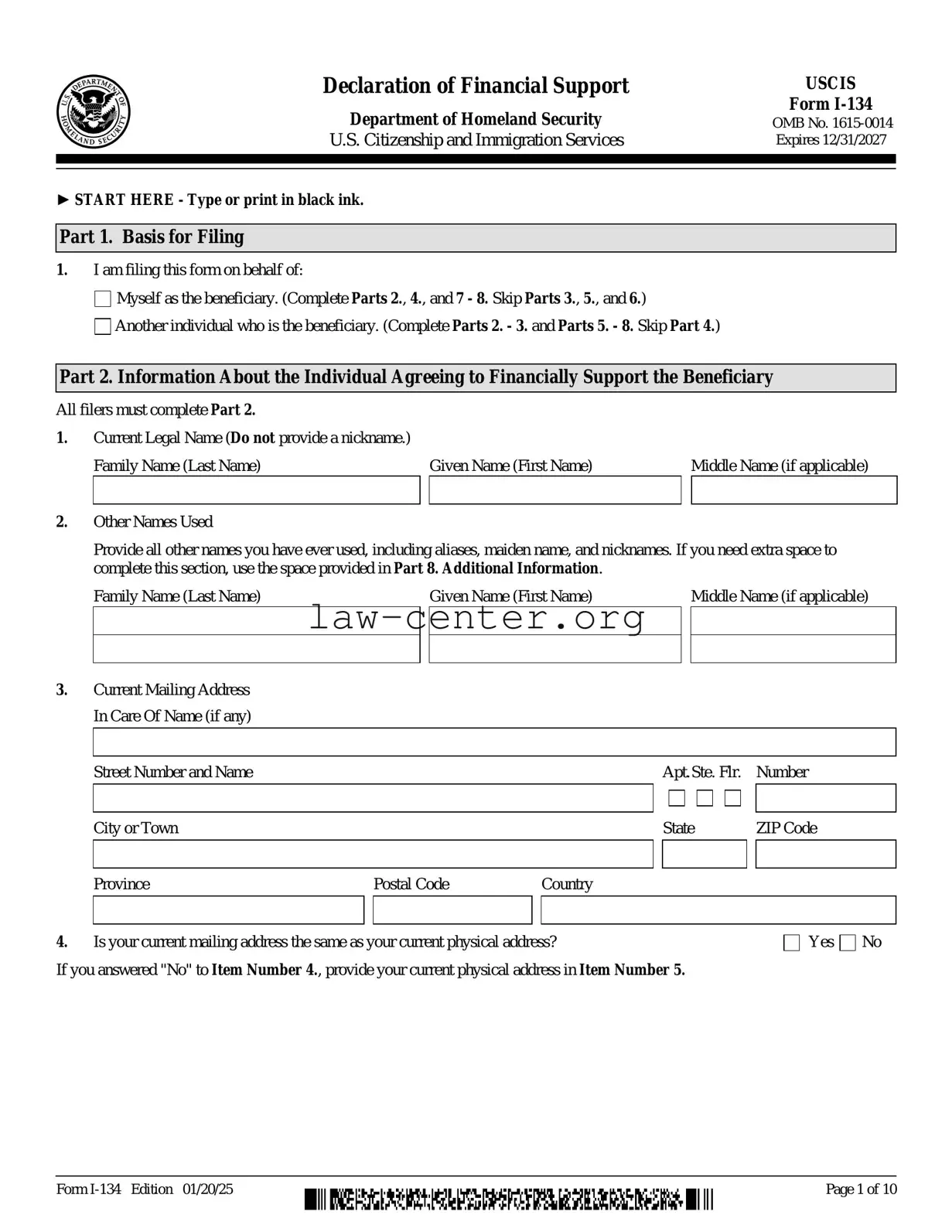 Get USCIS I-134 Form