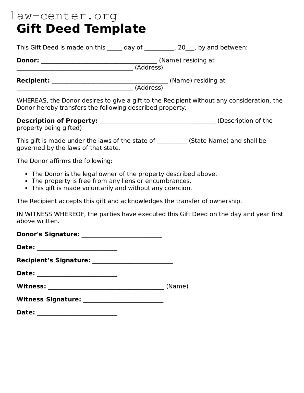 Free Gift Deed Template