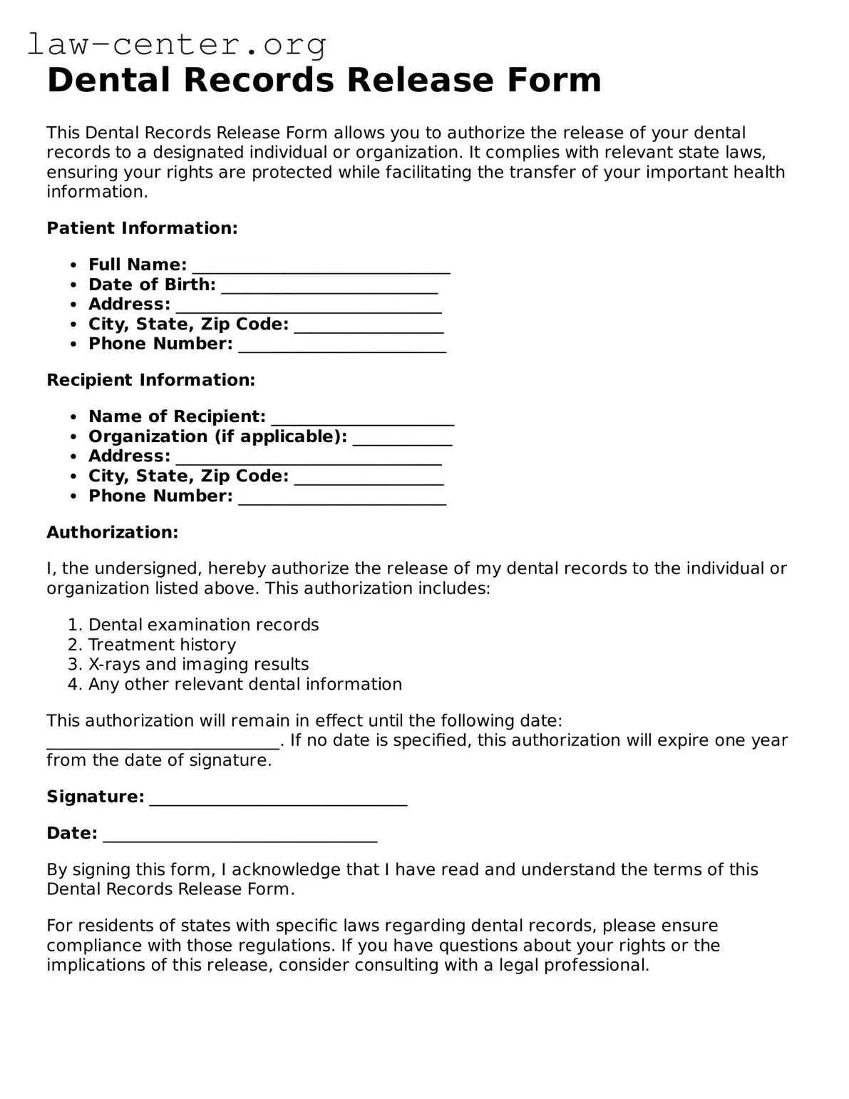 Free Dental Records Release Template