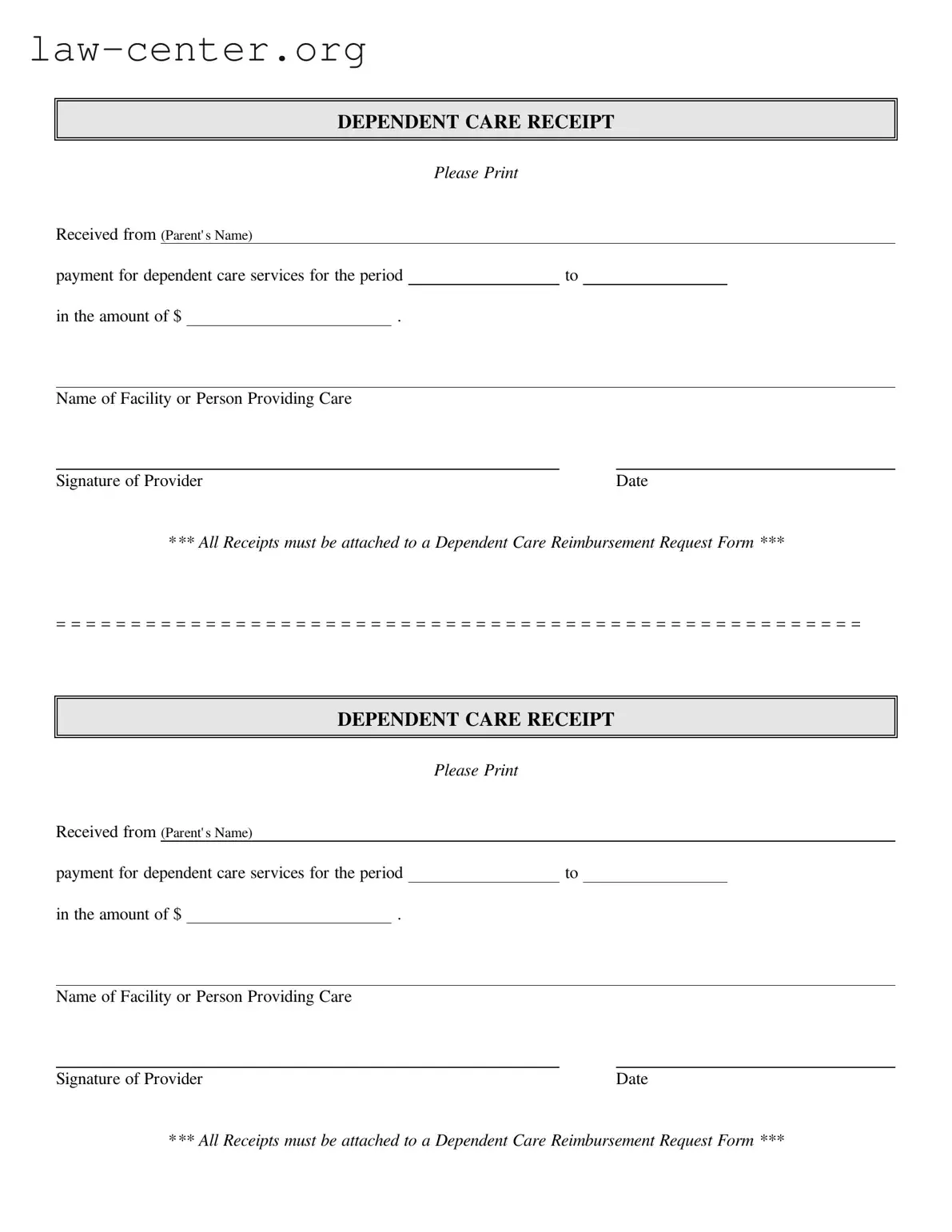 Get Dependent Care Receipt Form