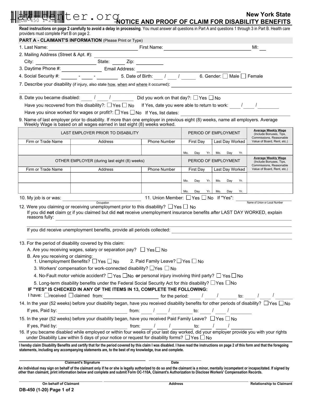 Get Db 450 Disability Form