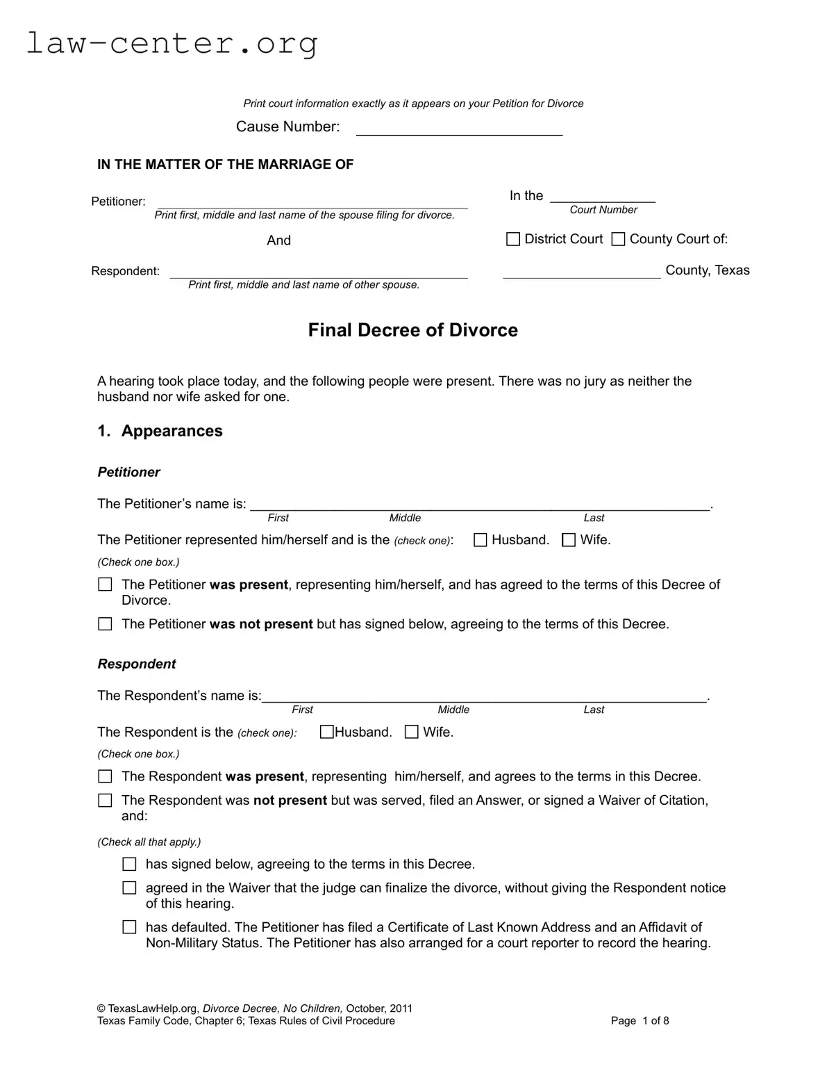 Get Divorce Decree Form