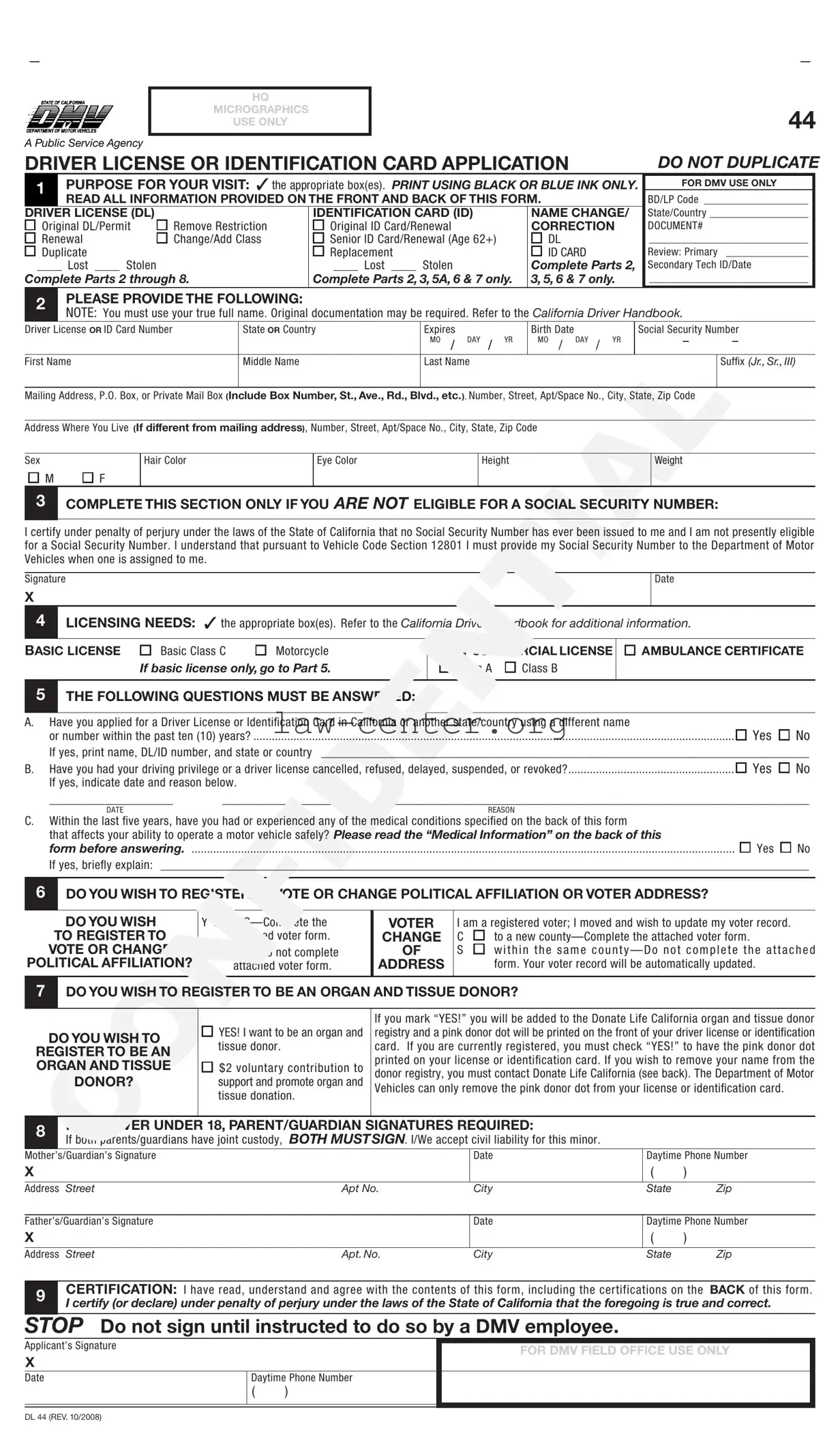 Get Ca Dmv Dl 44 Form