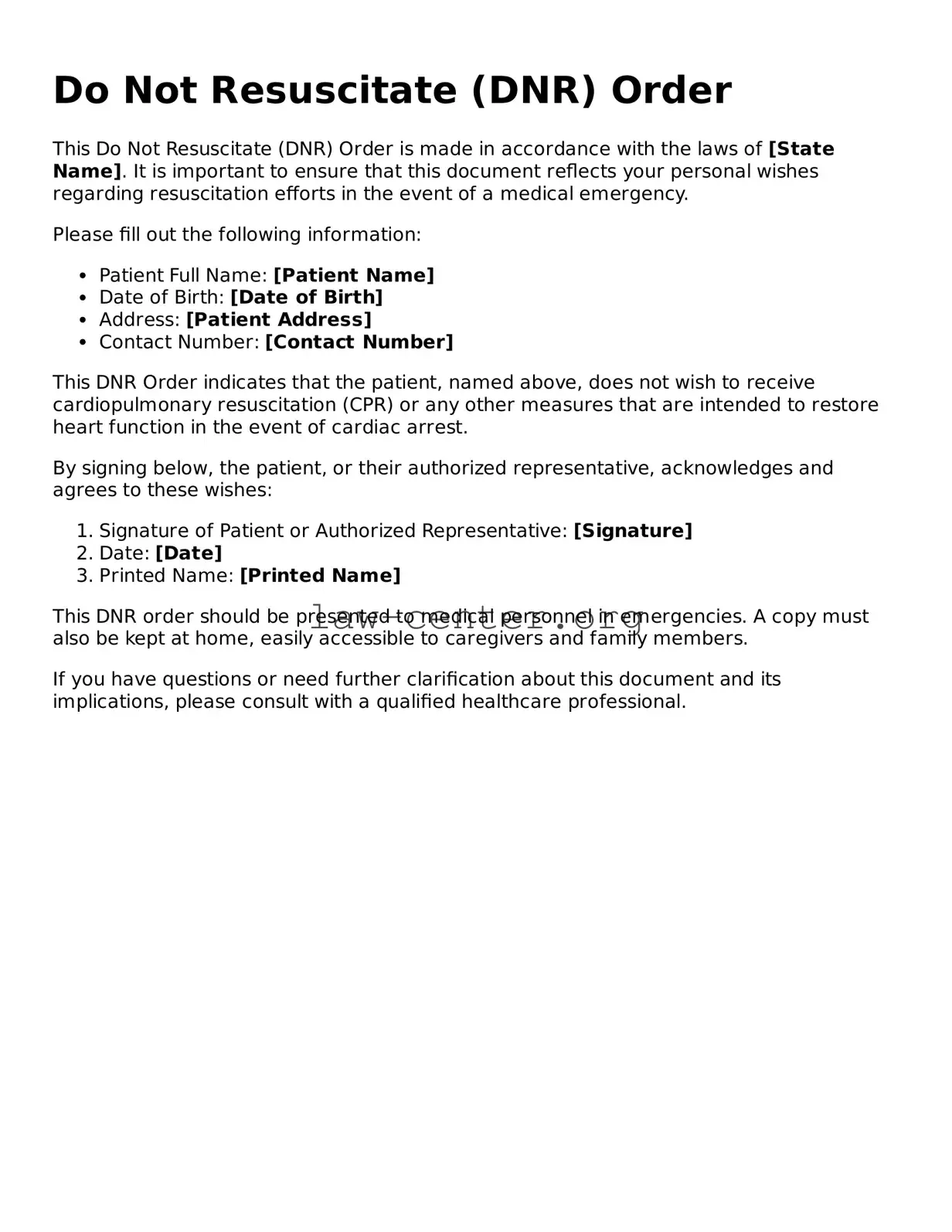 Free Do Not Resuscitate Order Template