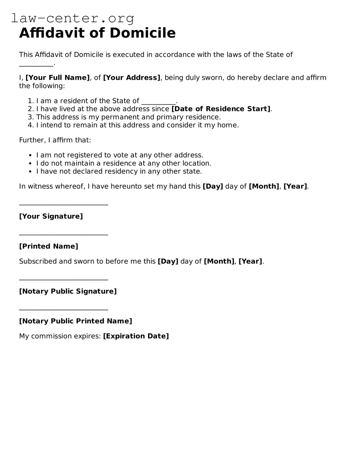 Free Affidavit of Domicile Template