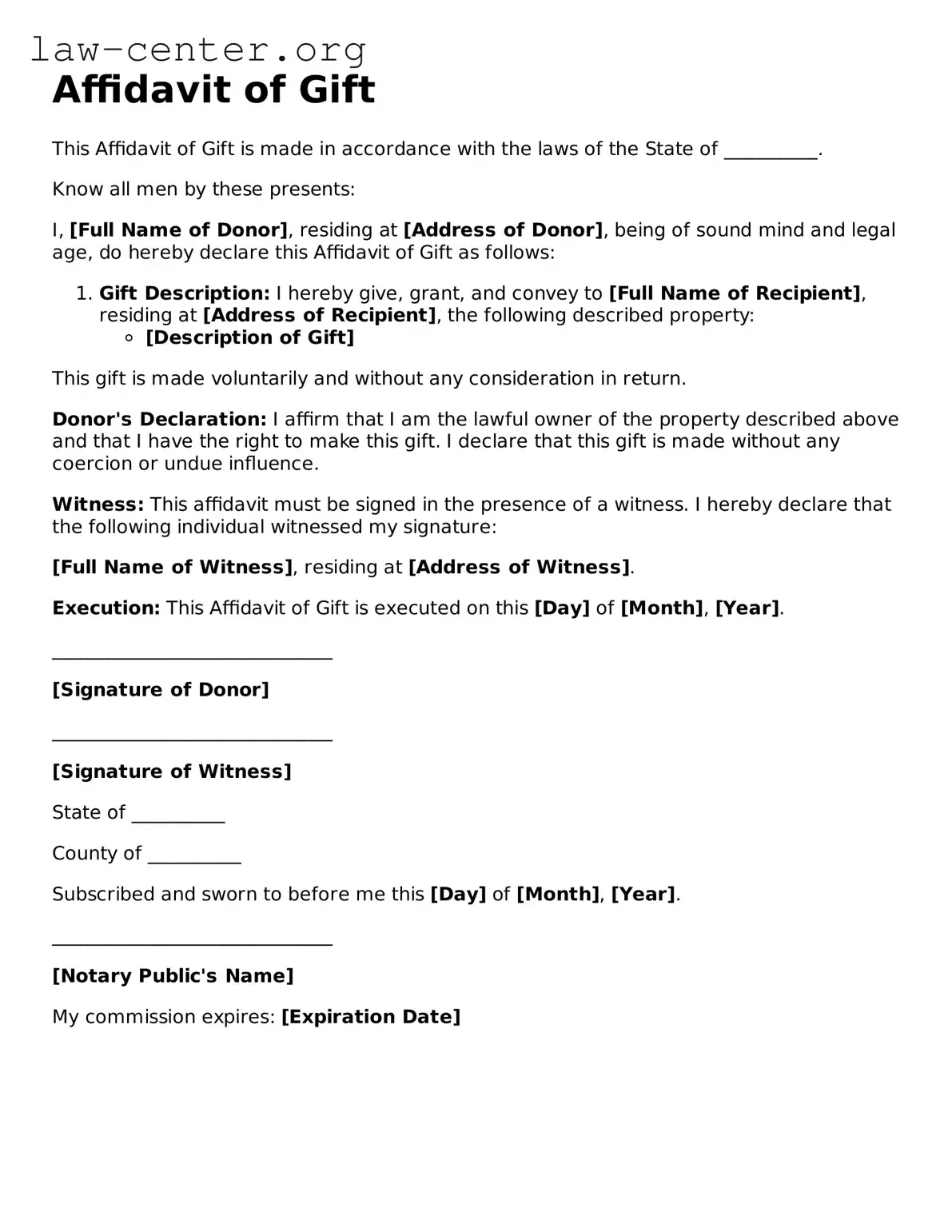Free Affidavit of Gift Template