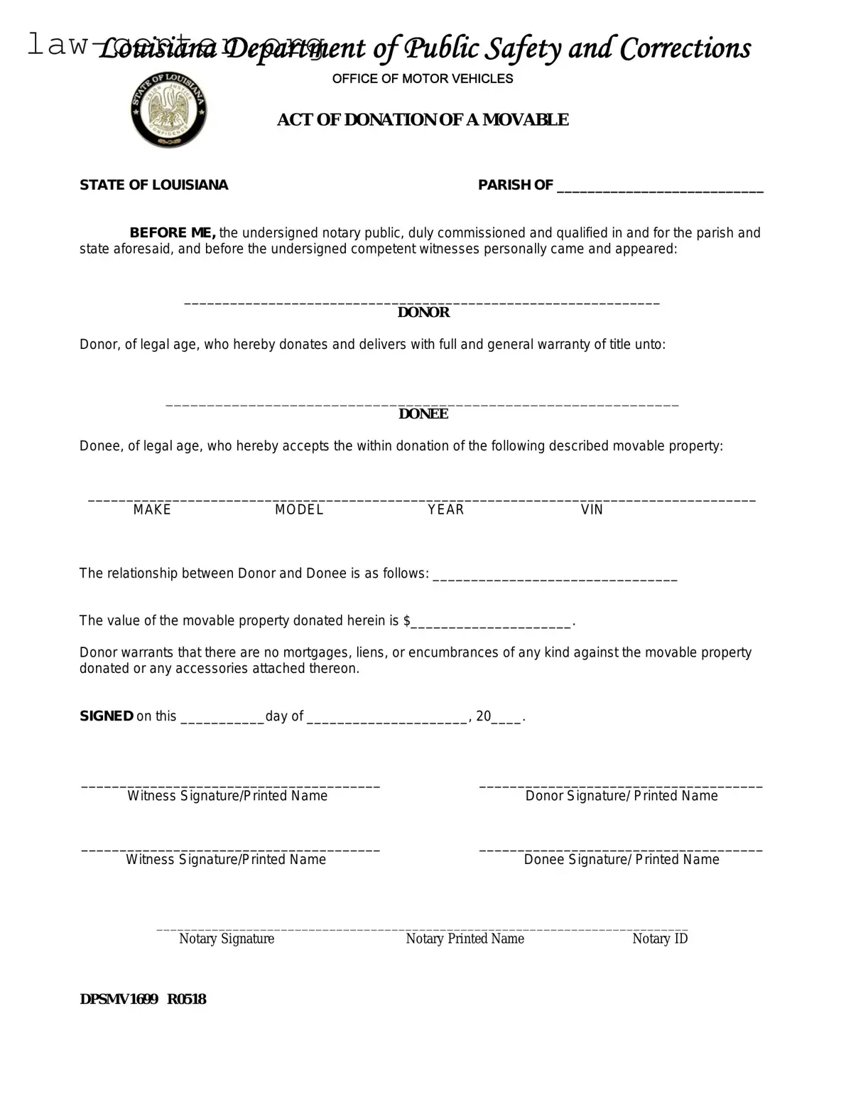 Get Louisiana act of donation Form