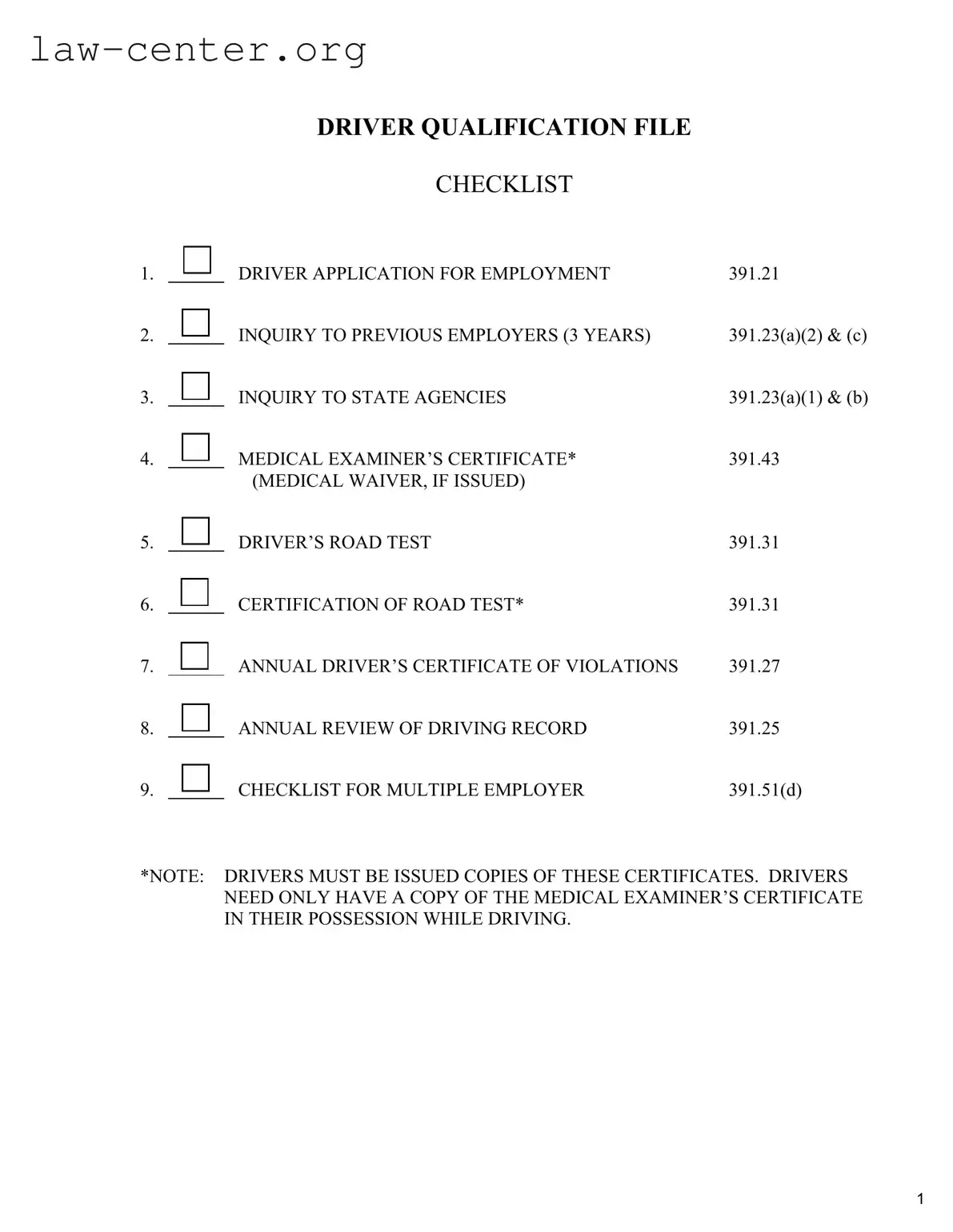 Get Driver Qualification Form