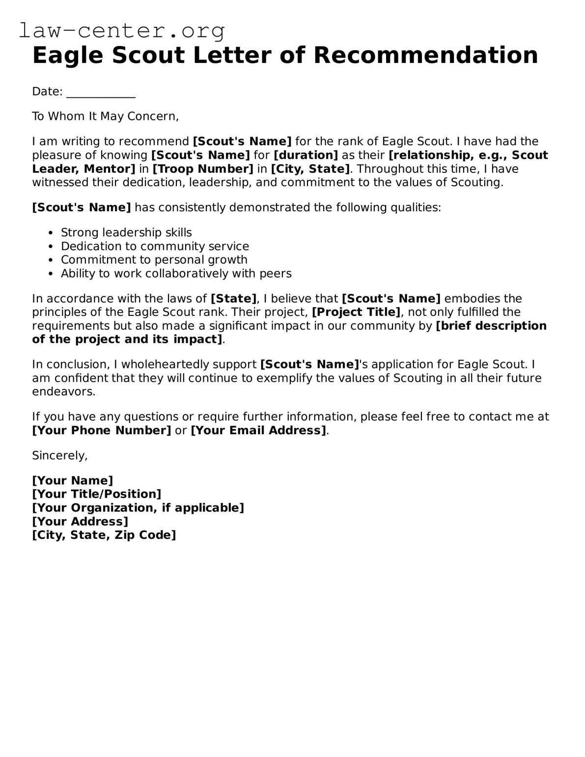 Free Eagle Scout Letter of Recommendation Template