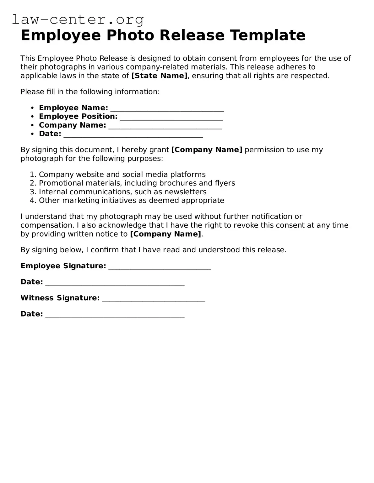 Free Employee Photo Release Template