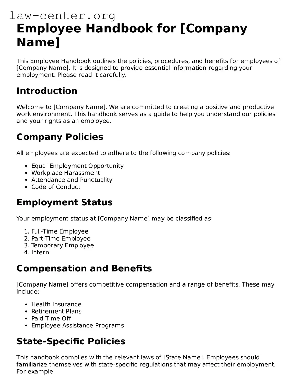 Free Employee Handbook Template