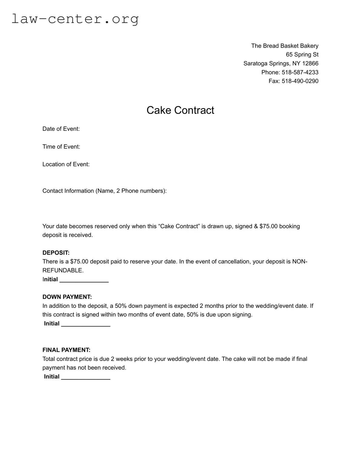 Get Cake Contract Form