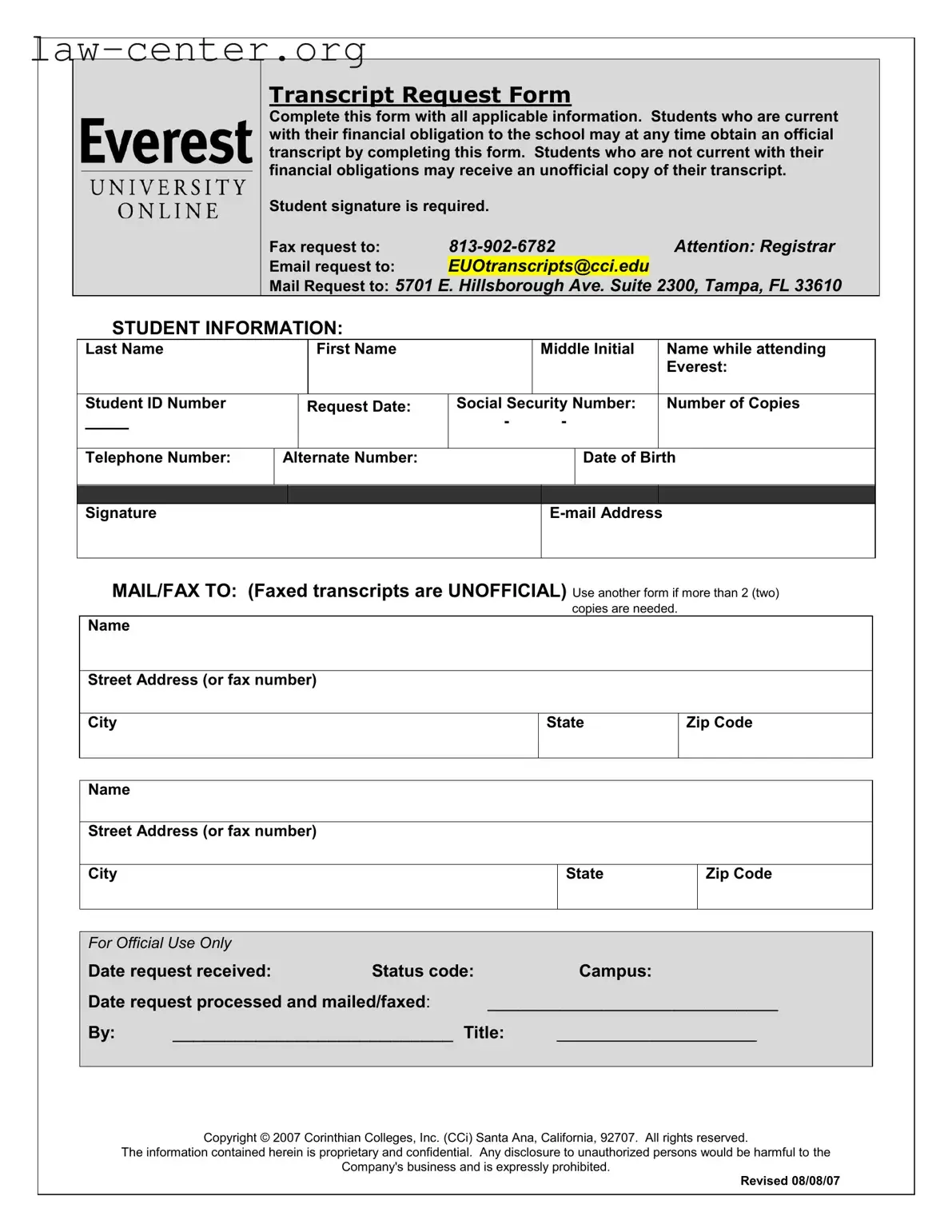 Get Everest University Transcript Form