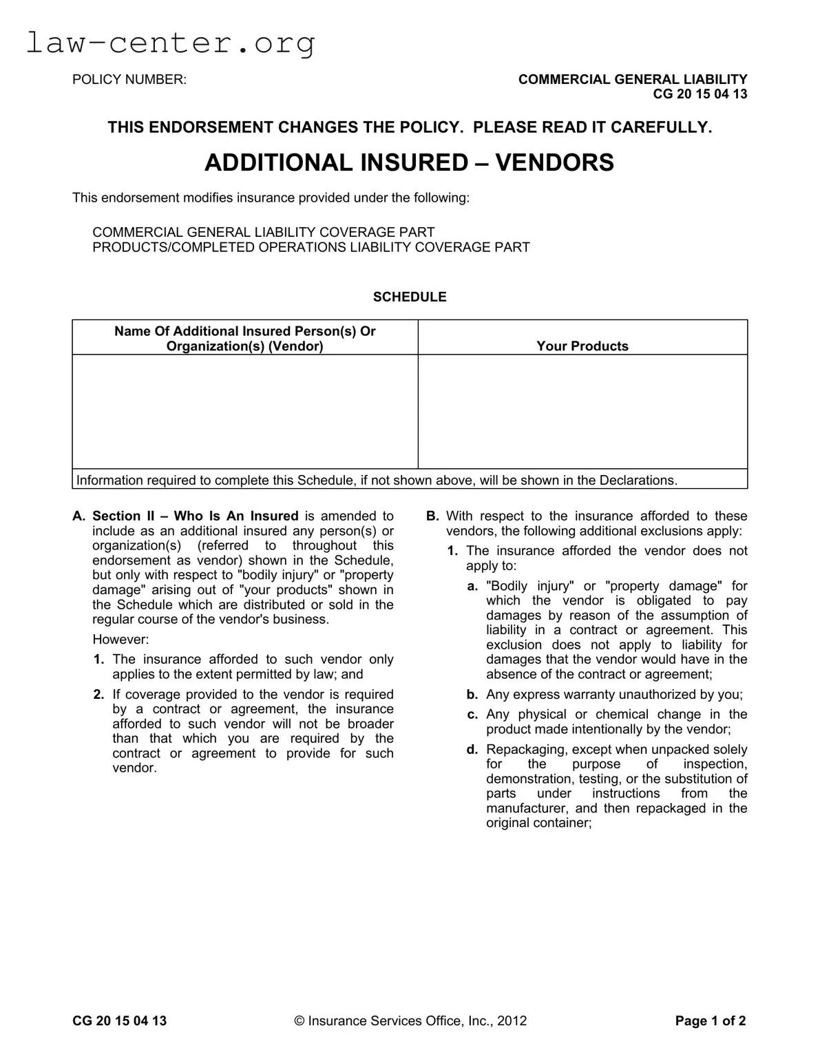 Get Additional Insured Vendors Form