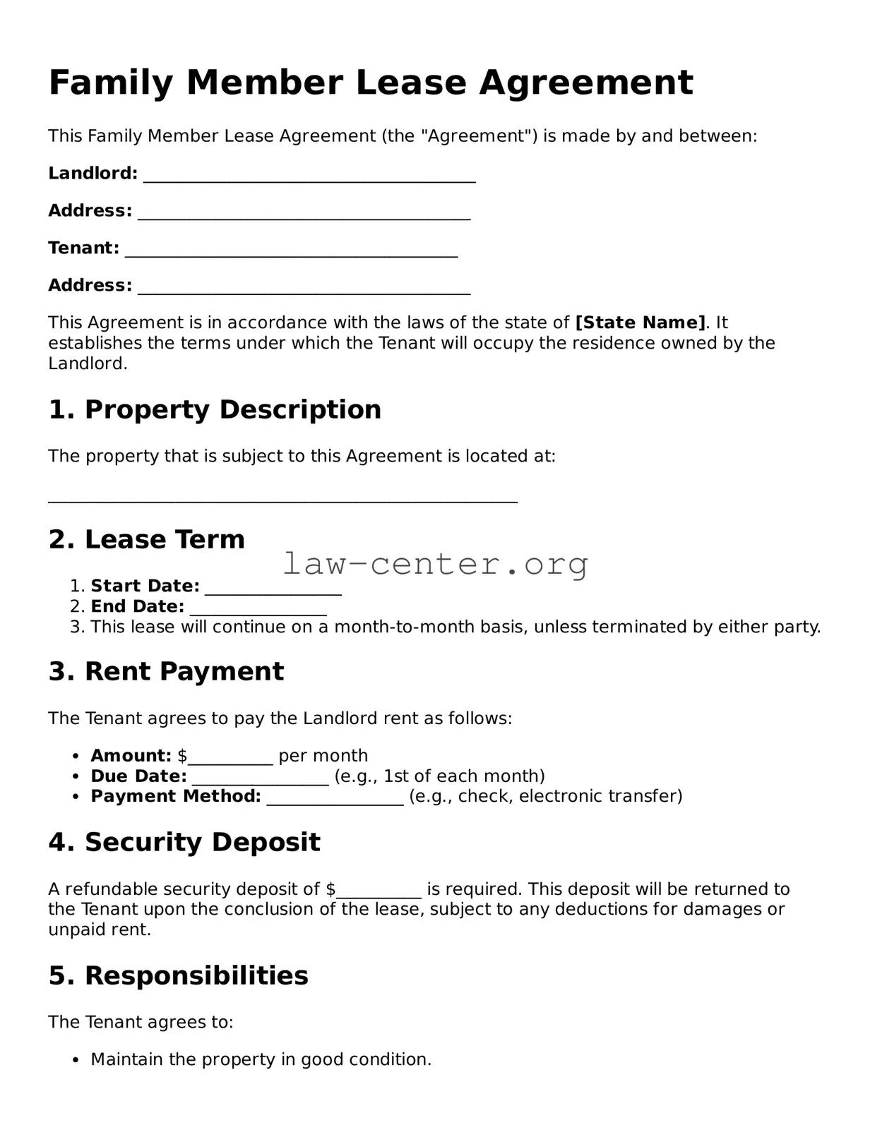 Free Family Member Lease Agreement Template