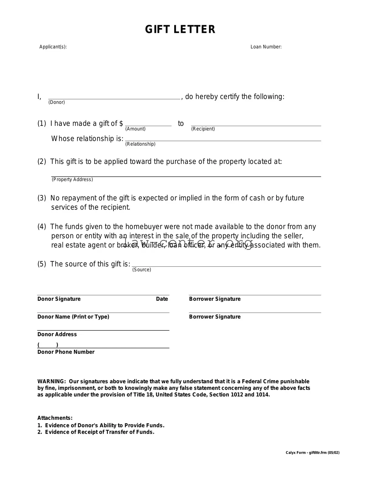 Get Gift Letter Form