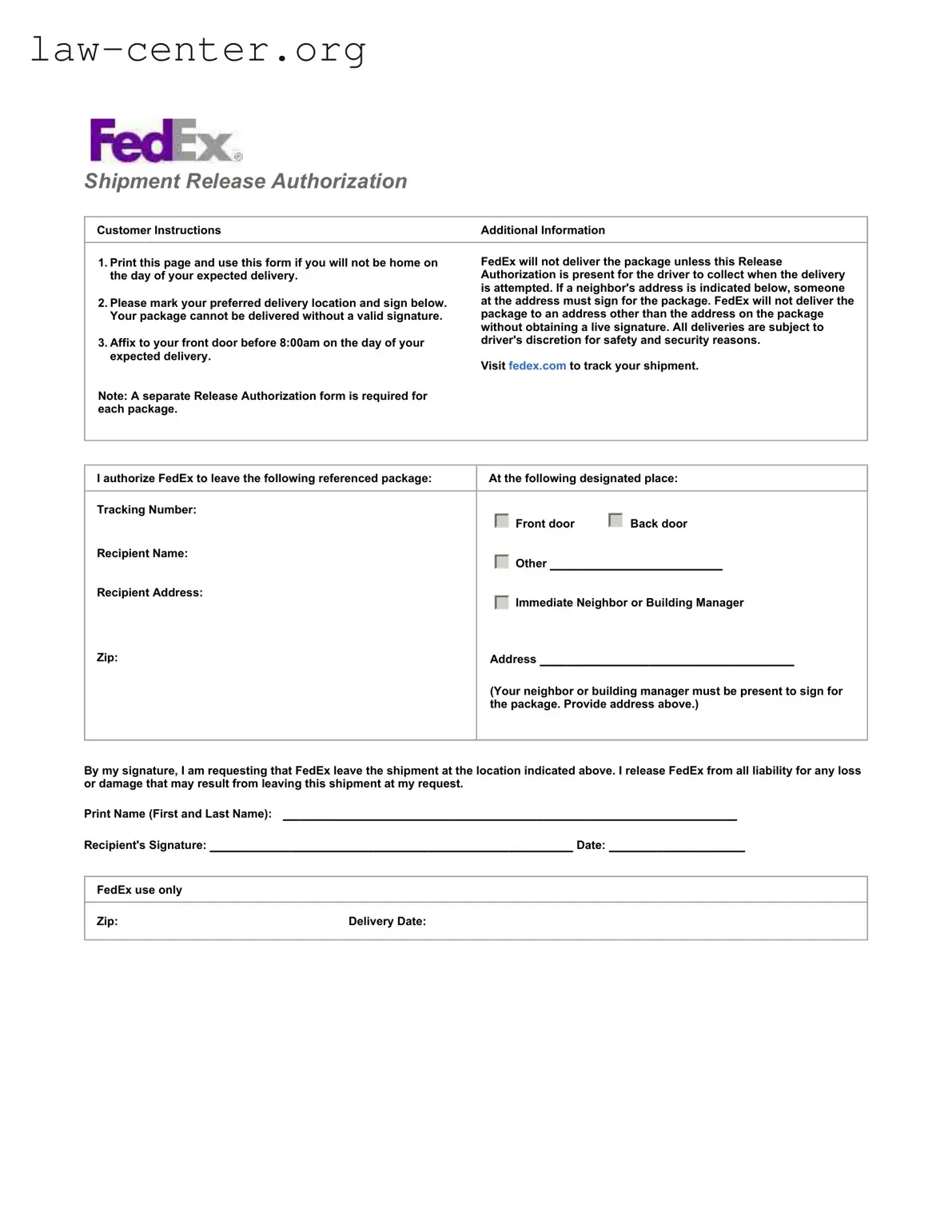 Get Fedex Release Form